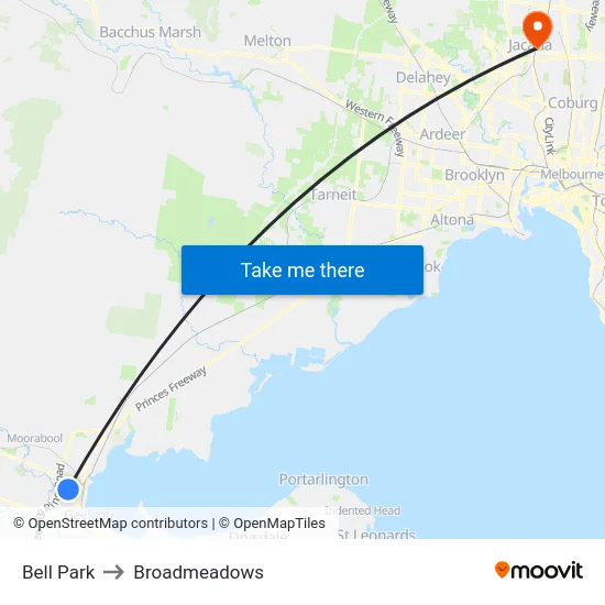 Bell Park to Broadmeadows map