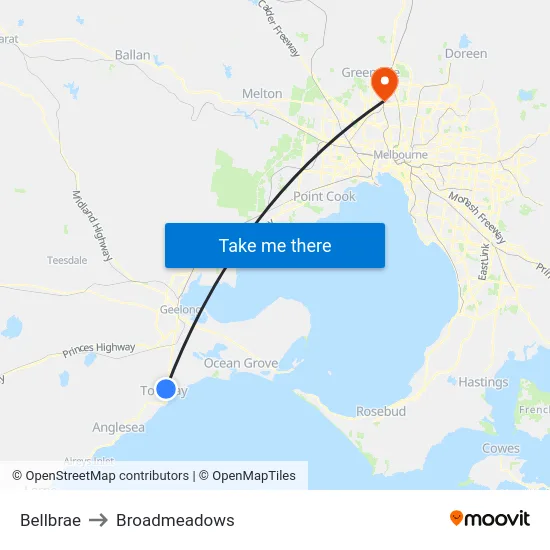 Bellbrae to Broadmeadows map
