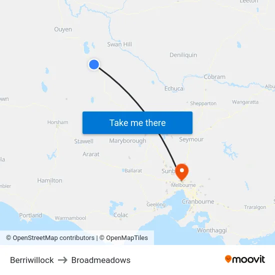 Berriwillock to Broadmeadows map