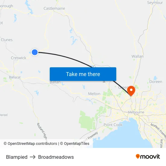 Blampied to Broadmeadows map
