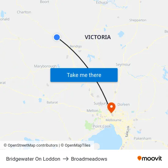 Bridgewater On Loddon to Broadmeadows map
