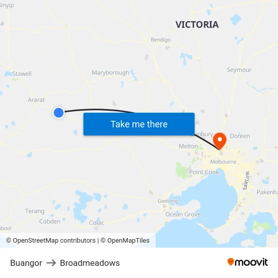 Buangor to Broadmeadows map