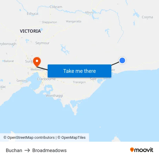 Buchan to Broadmeadows map