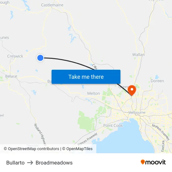 Bullarto to Broadmeadows map