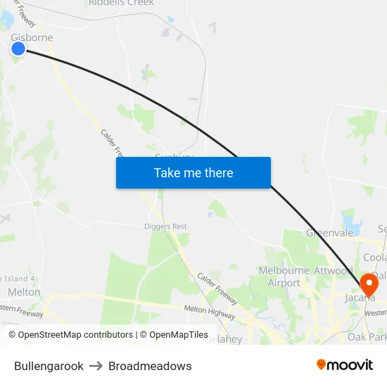 Bullengarook to Broadmeadows map