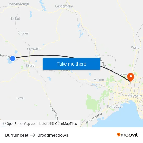 Burrumbeet to Broadmeadows map