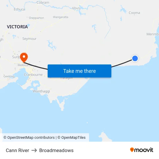 Cann River to Broadmeadows map