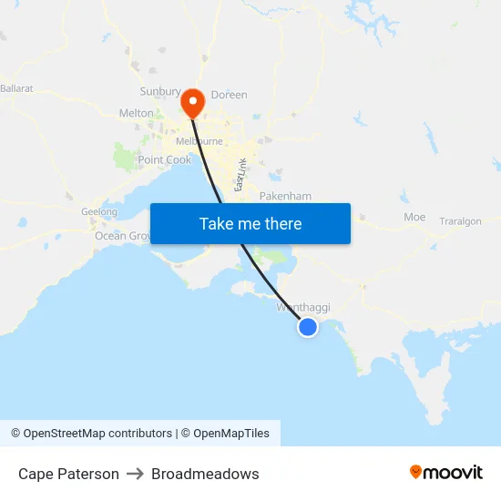 Cape Paterson to Broadmeadows map