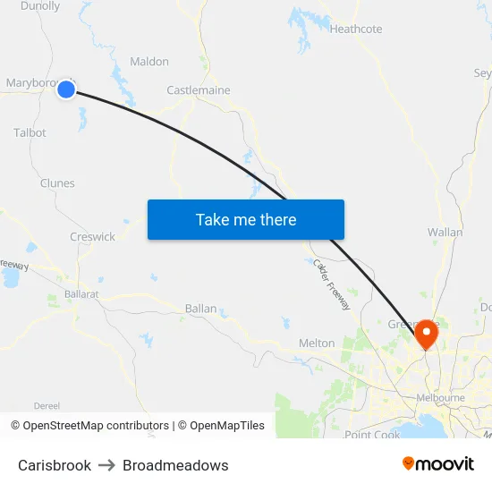 Carisbrook to Broadmeadows map