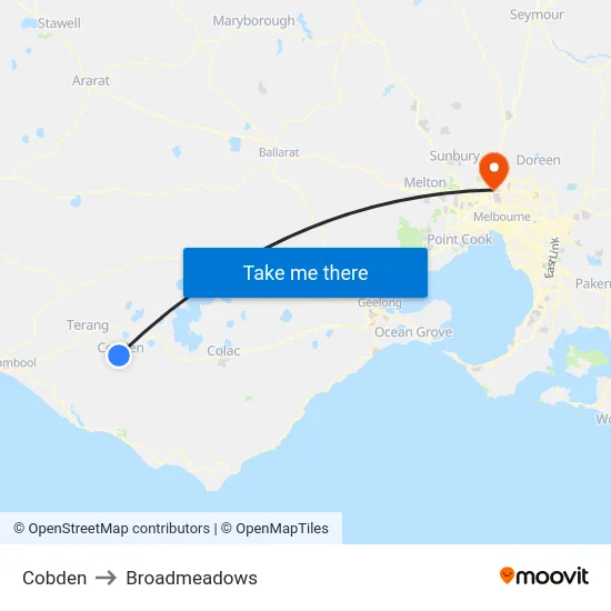 Cobden to Broadmeadows map