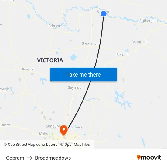 Cobram to Broadmeadows map
