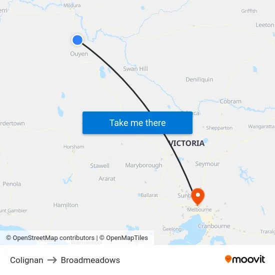 Colignan to Broadmeadows map