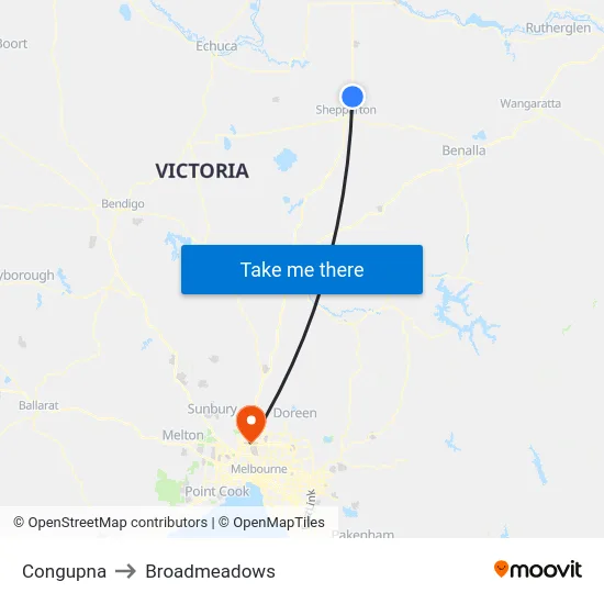 Congupna to Broadmeadows map