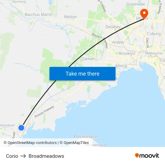 Corio to Broadmeadows map