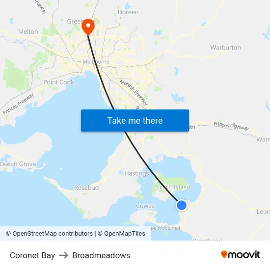Coronet Bay to Broadmeadows map