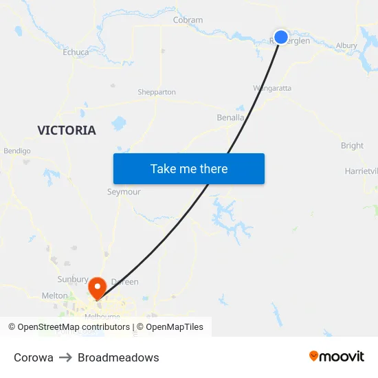 Corowa to Broadmeadows map