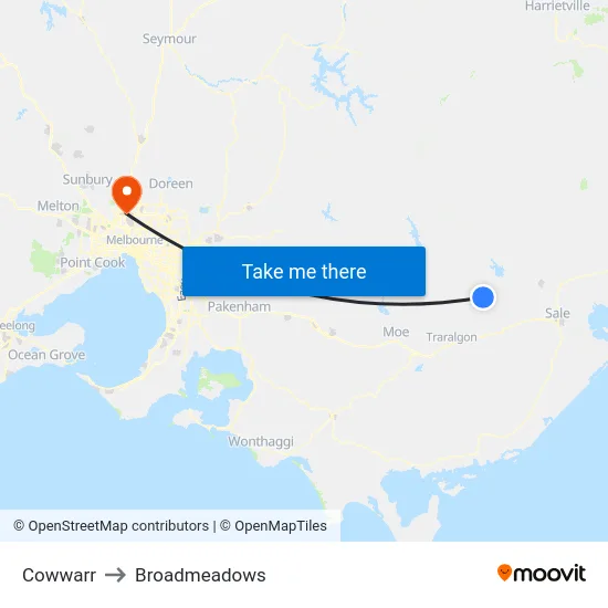 Cowwarr to Broadmeadows map