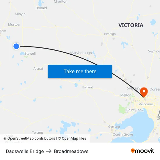 Dadswells Bridge to Broadmeadows map