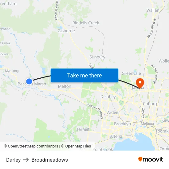 Darley to Broadmeadows map