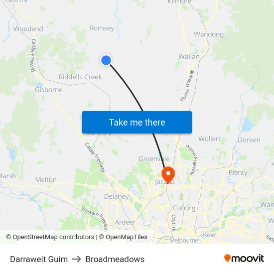 Darraweit Guim to Broadmeadows map