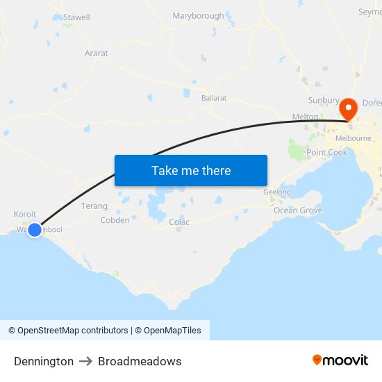 Dennington to Broadmeadows map