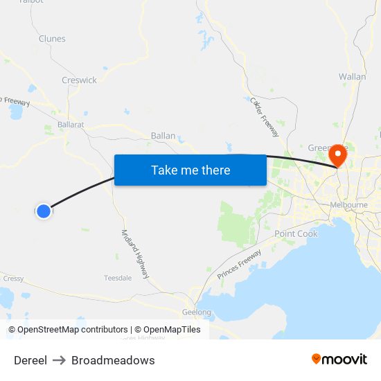 Dereel to Broadmeadows map