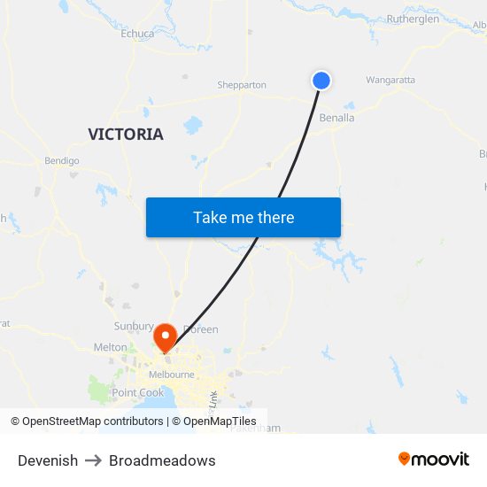 Devenish to Broadmeadows map