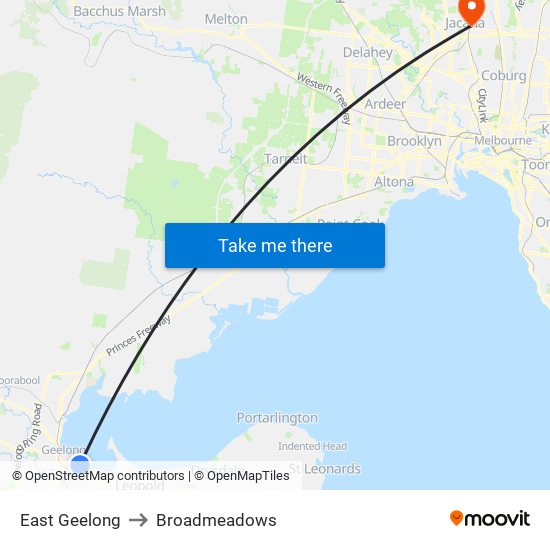 East Geelong to Broadmeadows map