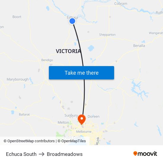 Echuca South to Broadmeadows map