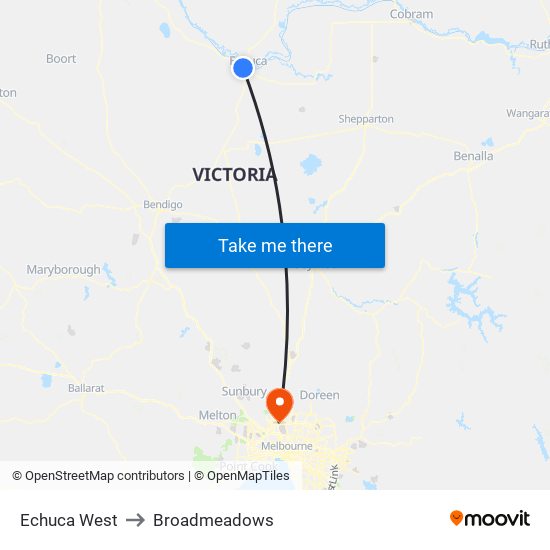 Echuca West to Broadmeadows map