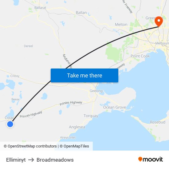 Elliminyt to Broadmeadows map