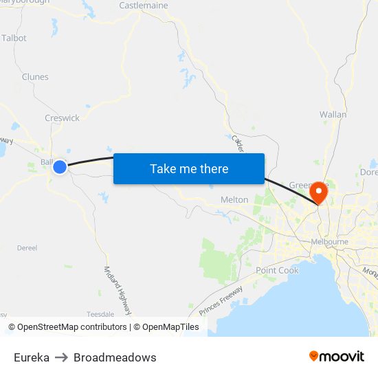 Eureka to Broadmeadows map