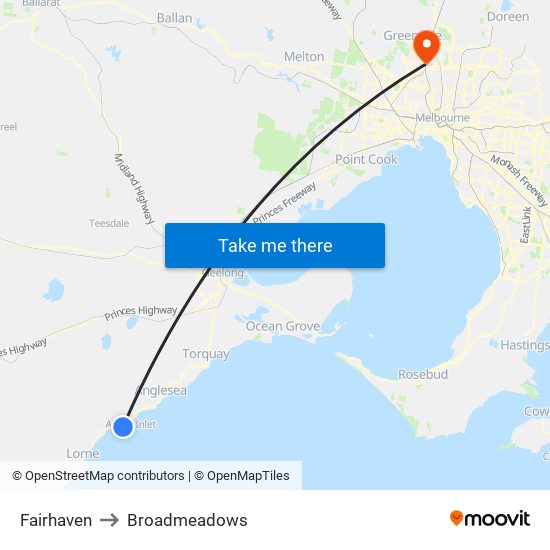 Fairhaven to Broadmeadows map