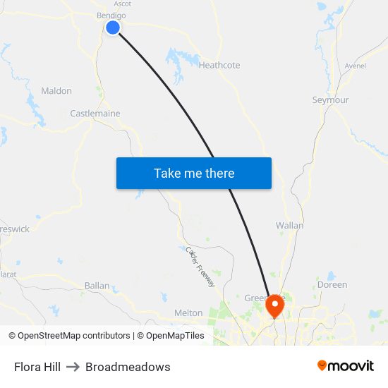 Flora Hill to Broadmeadows map