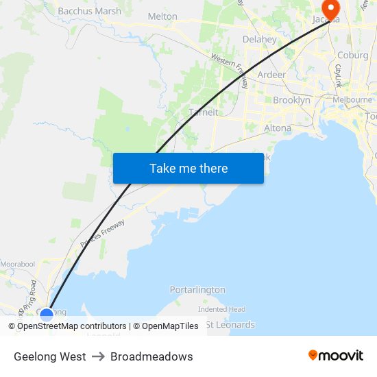 Geelong West to Broadmeadows map