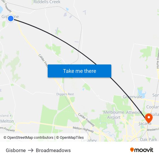 Gisborne to Broadmeadows map