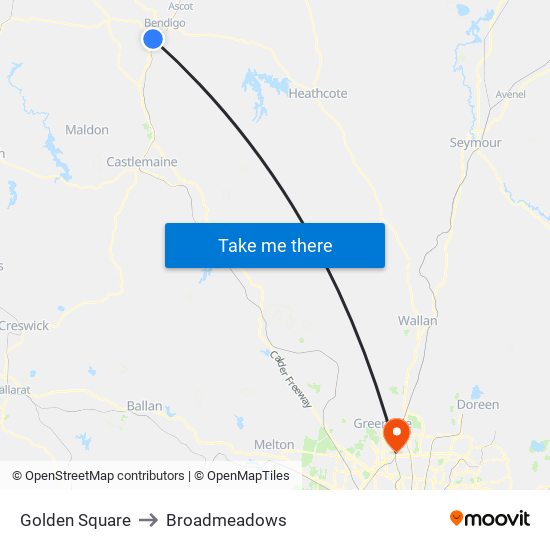 Golden Square to Broadmeadows map