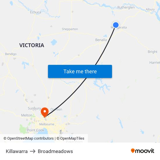 Killawarra to Broadmeadows map