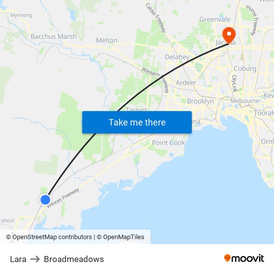 Lara to Broadmeadows map