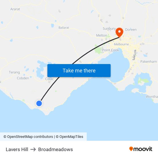 Lavers Hill to Broadmeadows map