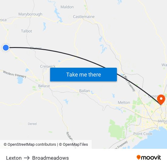 Lexton to Broadmeadows map