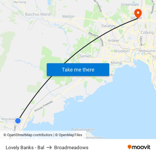 Lovely Banks - Bal to Broadmeadows map