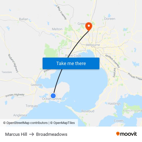 Marcus Hill to Broadmeadows map