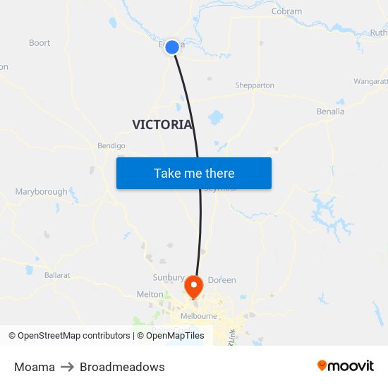 Moama to Broadmeadows map