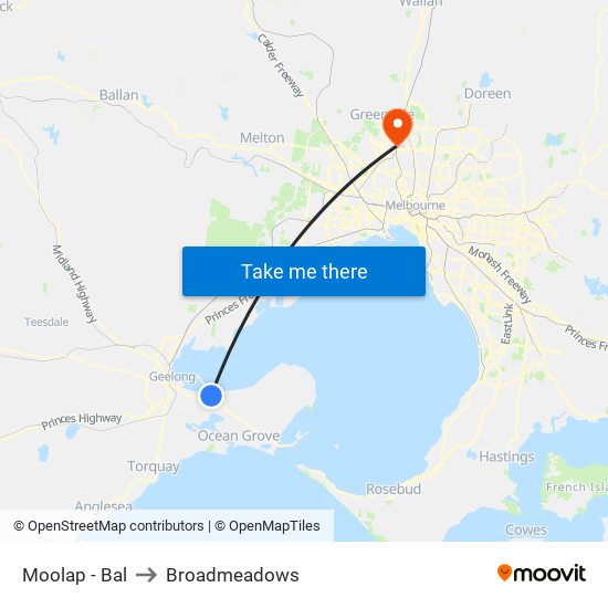 Moolap - Bal to Broadmeadows map