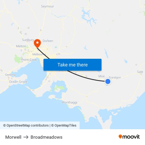 Morwell to Broadmeadows map