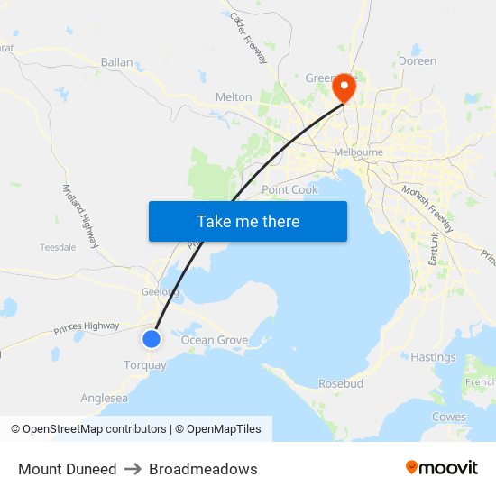 Mount Duneed to Broadmeadows map