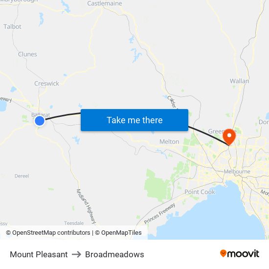 Mount Pleasant to Broadmeadows map