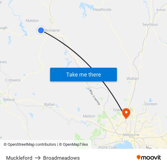 Muckleford to Broadmeadows map