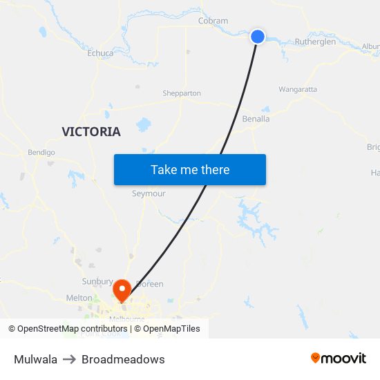 Mulwala to Broadmeadows map